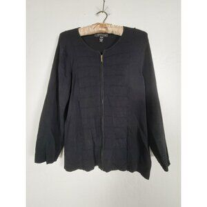 Cable & Gauge Women's Zipper Front Crew Neck Cardigan Sweater Black Size Large